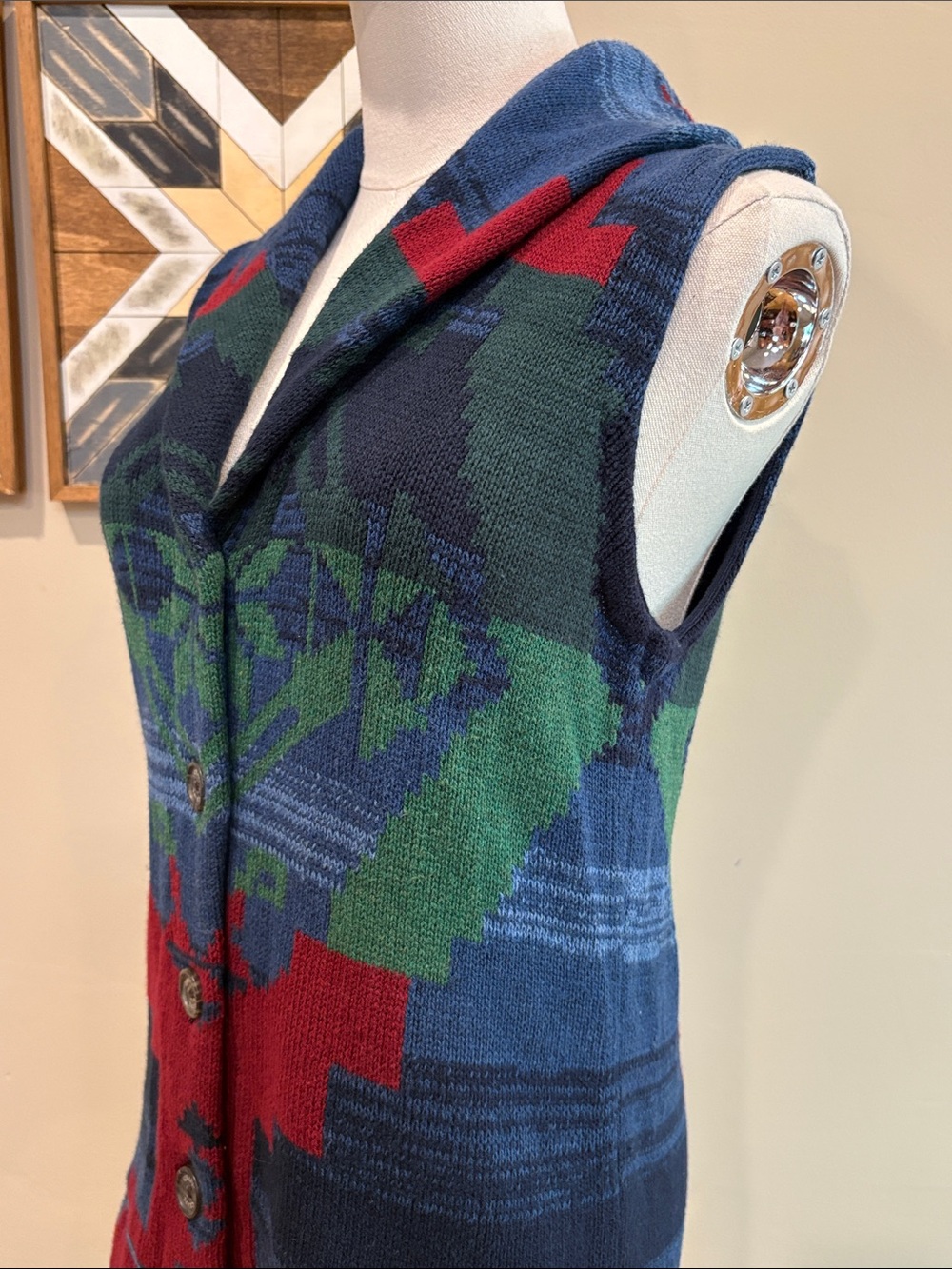 Vintage Chaps Ralph Lauren Southwestern Aztec Tribal Cardigan Sweater Vest Small - Picture 8 of 14